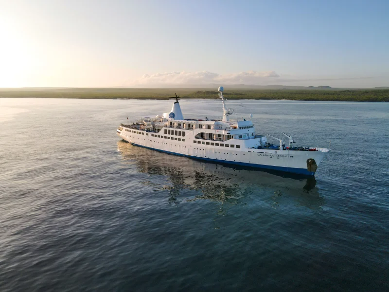 Galápagos Legend expedition cruise ship at sea, Galápagos Islands