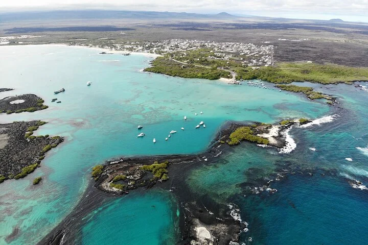 Aerial view of Puerto Villamil, Isabela Island, Galápagos