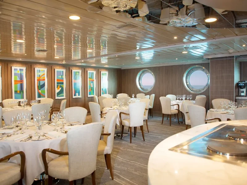 Restaurant aboard the yacht La Pinta, Galápagos Islands