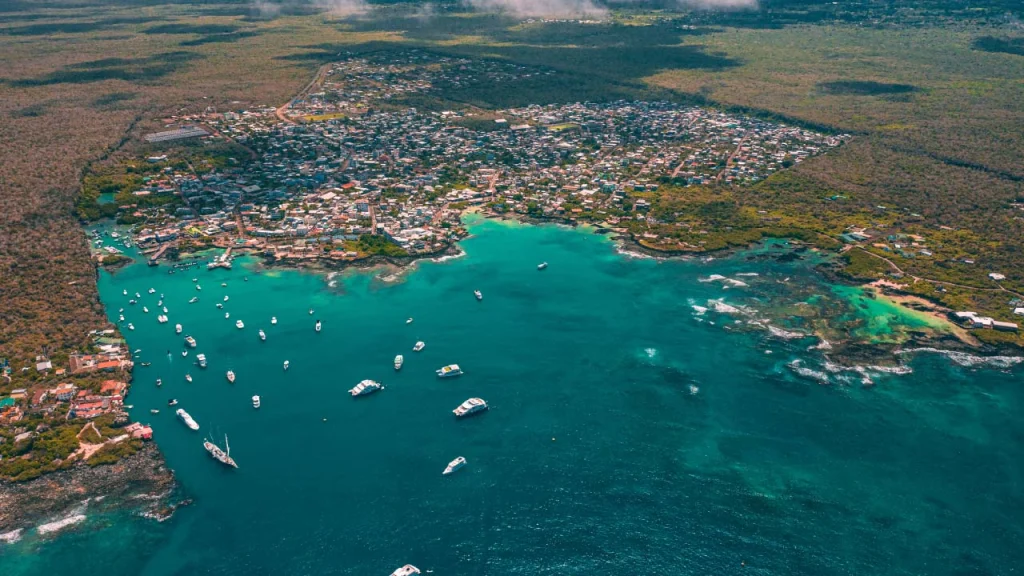 Aerial view of Puerto Ayora, Santa Cruz Island, Galápagos